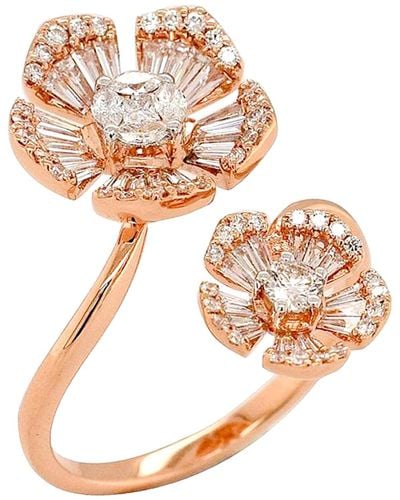 Artisan 18k Rose Gold With Baguette Diamond 'cosmos' Floral Between The Finger Ring - White