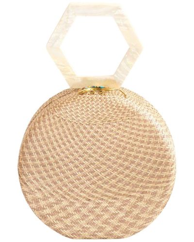 LIKHÂ Neutrals Dusty Rose Round Straw Handbag With Mother Of Pearl Handle - Natural