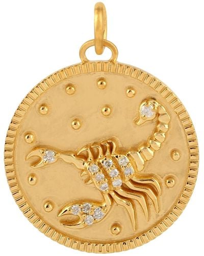 Artisan Pave Diamond 14k Yellow Gold Scorpio Zodiac Charm Pendant Jewelry - Metallic