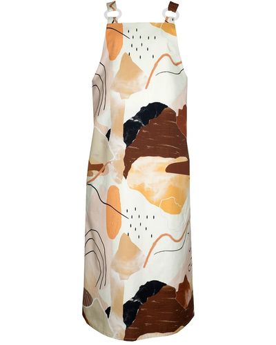 keegan / Neutrals Printed Cotton Pinafore Dress With Clear Rings - Metallic
