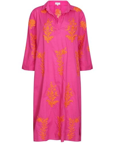 NoLoGo-chic Short Tourist Dress Pink With Satsuma Embroidery Cotton Pink