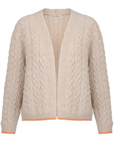 At Last Neutrals Cashmere Mix Double Ply Cable Knitted Cardigan In - Natural