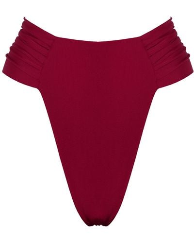 ANTONINIAS Clam High Waisted Side Draped Bikini Bottom In - Red