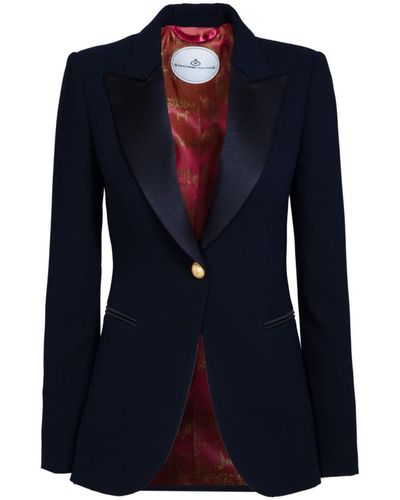 The Extreme Collection Single Breasted Premium Crepe Navy Blazer With Satin Flaps Carlotta - Blue
