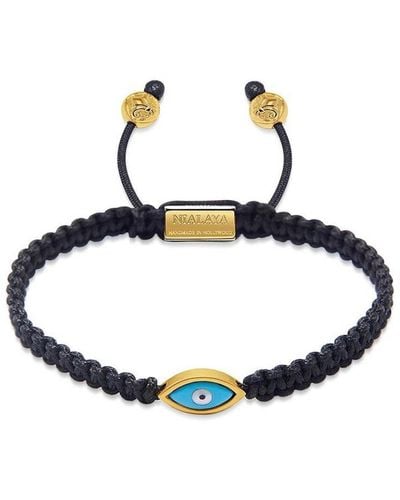 Nialaya Black String Bracelet With Gold Evil Eye - Blue
