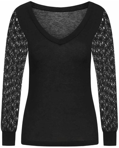 Sophie Cameron Davies V-neck Jersey Lace Sleeve Top - Black