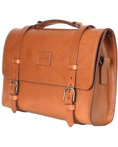 THE DUST COMPANY Leather Briefcase In Vintage Brown - Orange