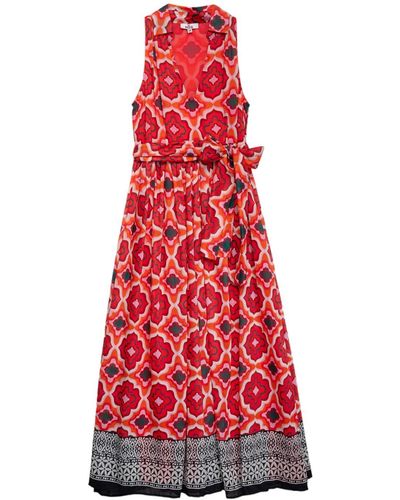 Niza Long Sleeveless Dress With Geometric Print - Red