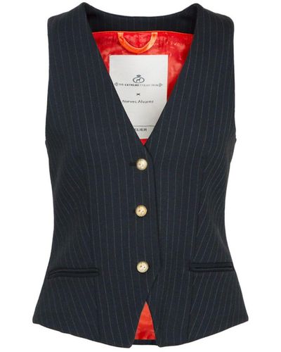 The Extreme Collection Pinstripe Premium Crepe Vest With Three Buttons - Blue