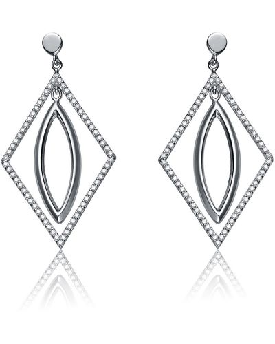 Genevive Jewelry Sterling Silver Suspended Oval Earrings - Metallic