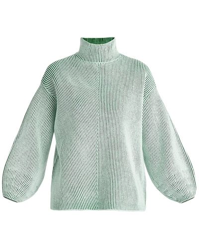 Paisie Striped Balloon Sleeve Sweater In - Green