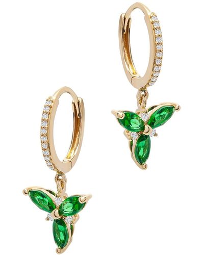 Miki & Jane Emerald Flower & Diamond Accent Dangle Hoop Earrings - Green