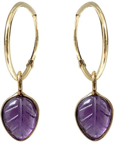 Mirabelle Cora Creole Amethyst Carved Leaf Creole Earrings - Purple
