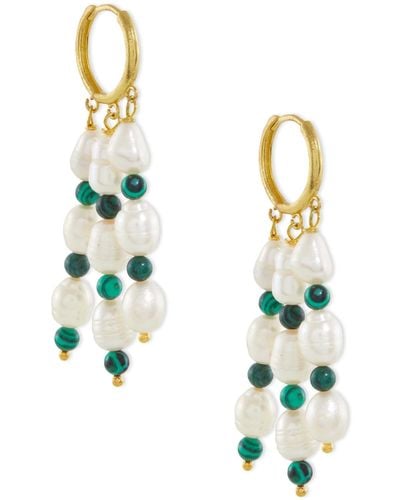 Ottoman Hands Katia Pearl And Malachite Beaded Hoop Earrings - Metallic
