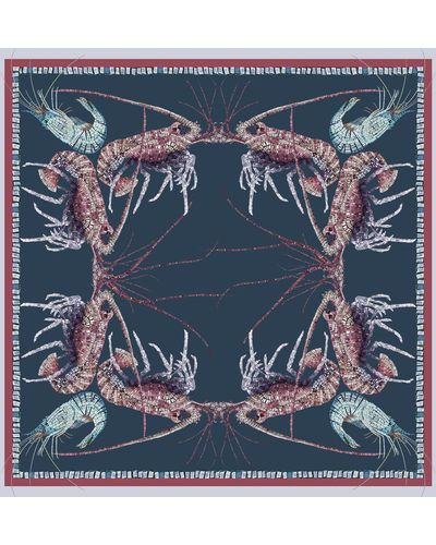 CASSANDRA HONE Lobster & Prawn Mosaic Large Square Silk Scarf - Blue