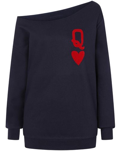 James Steward Queen Of Hearts Oversized Sweater In Navy - Blue