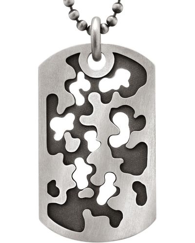 Snake Bones Perforated Camouflage Dog Tag Necklace In Sterling - White