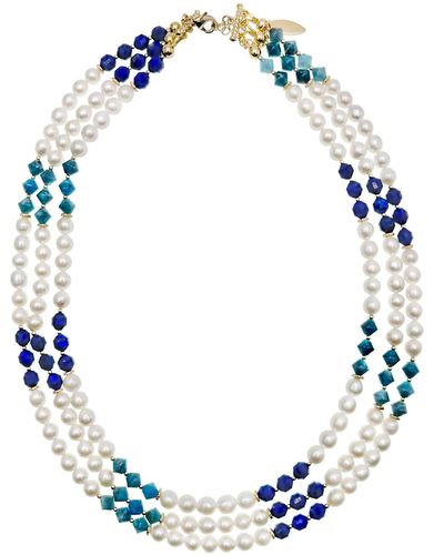 Farra Gemstone And Freshwater Pearls Color Blocking Multi-strands Necklace - Blue