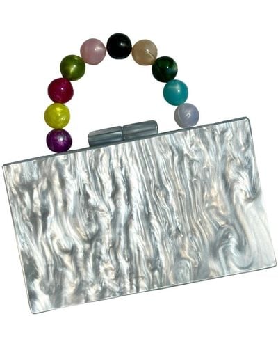 CLOSET REHAB Acrylic Party Box Purse In Pearly Grey With Multicolour Beaded Handle