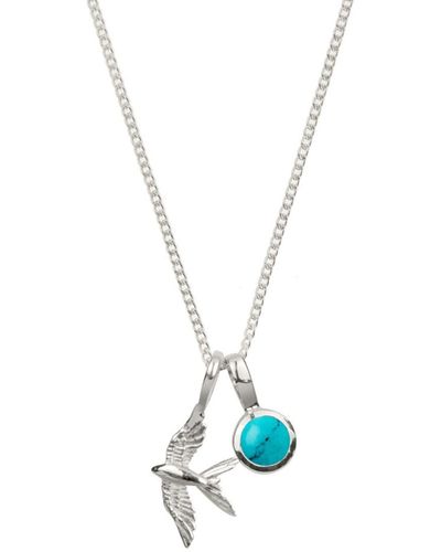Charlotte's Web Jewellery Swallow In Flight Silver Necklace With Turquoise Birthstone Charm - Metallic