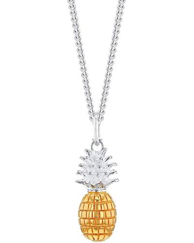 True Rocks Mini Pineapple Pendant 2tone 18kt Gold Plated & Sterling On Chain - Metallic