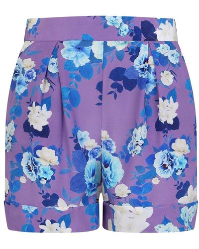 Sophie Cameron Davies Purple Blossom Silk Tailored Short - Blue