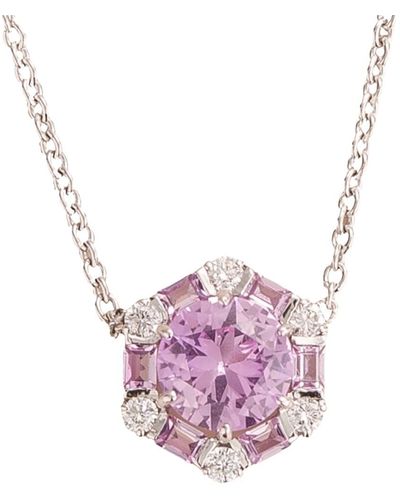 Juvetti Melba Necklace With Pink Sapphire And Diamond Set In White Gold - Purple