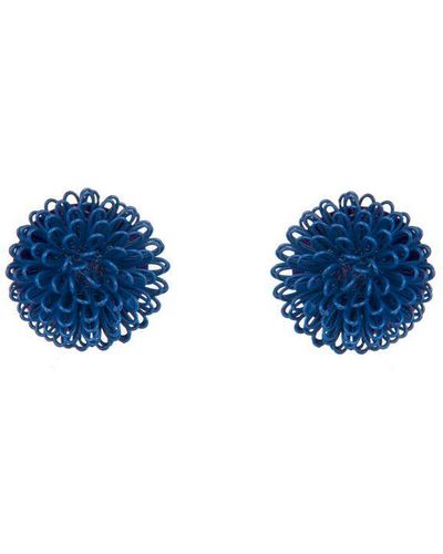 Pats Jewelry Single Clip Pompom Earrings - Blue