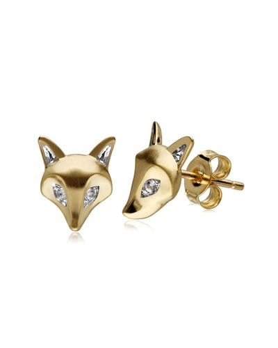 Gemondo Gardenia Clear Sapphire Fox Earrings In Brushed Gold - White