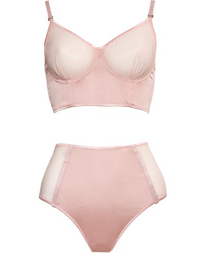 Buy Bikini, Floral Lace Racer Back Bra Underwear Lingerie Hipster Panty, NRLS13-Pink