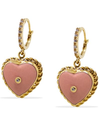 Vintouch Italy Lovelight Gold-plated Pink Heart Hoop Earrings - Metallic