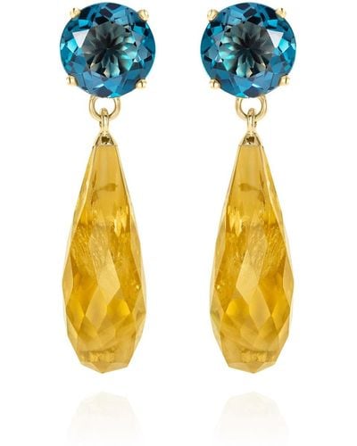 Augustine Jewels Teal Topaz & Citrine Gold Drop Earrings - Blue