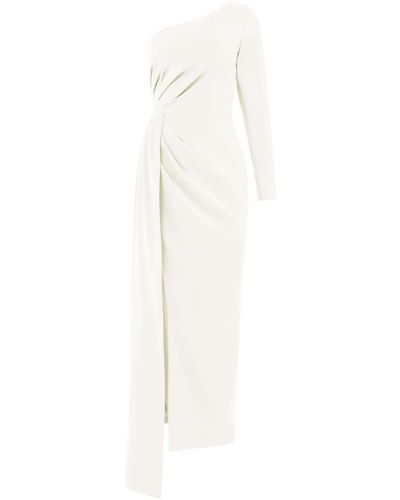 Tia Dorraine Iconic Glamour Draped Long Dress, Pearl - White