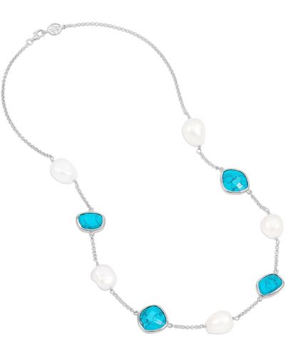 Dower & Hall Turquoise Gemstone & Baroque Pearl Pebble Necklace - Blue