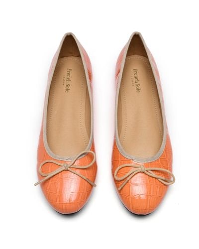 French Sole Amelie Coral Patent Crocodile Leather - Orange