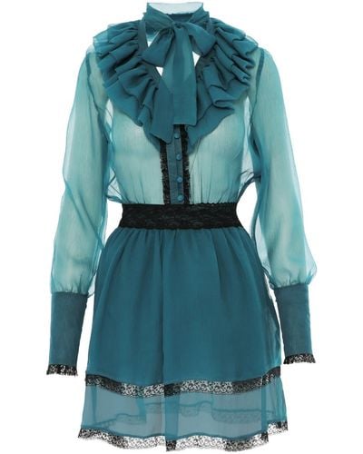AVENUE No.29 Silk Ruffled Mini Dress – Turquoise - Blue