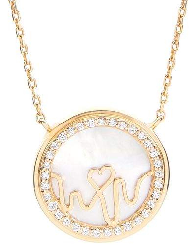 BLOOMTINE | Earth Angel HQ Loves Frequencytm 18k Diamond & Mother Of Pearl Heartbeat Necklace - Metallic