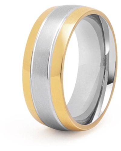 Nialaya Brushed Silver Band Ring With Gold - Metallic