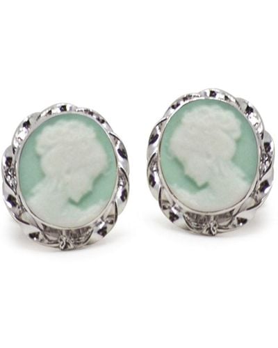 Vintouch Italy Sterling Silver Green Mini Cameo Stud Earrings - Gray
