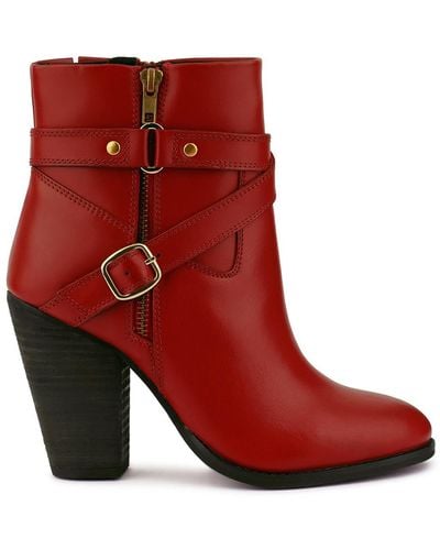 Rag & Co Cat-track Leather Heeled Ankle Boots - Red