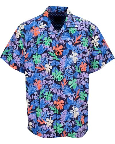 lords of harlech Ralph Flat Tropical Camp Shirt - Blue