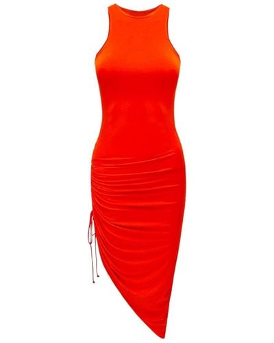 OW Collection Halterneck Ruched Midi Dress - Red