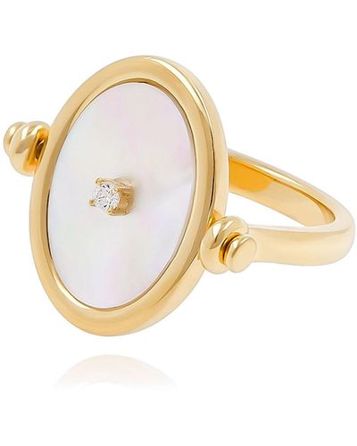 Cote Cache Mother Of Pearl Flip Mirror Ring - Metallic