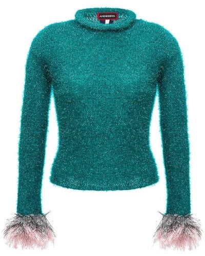 Andreeva Emerald Handmade Knit Sweater With Handmade Knit Details - Green