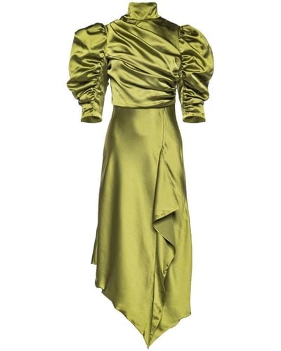 Vasiliki Atelier Flavia Satin Draped Dress Midi Pistachio Cut-out Back - Green
