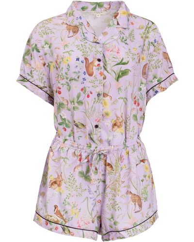 Fable England Fable Meadow Creatures Lilac Short Pajamas - Purple
