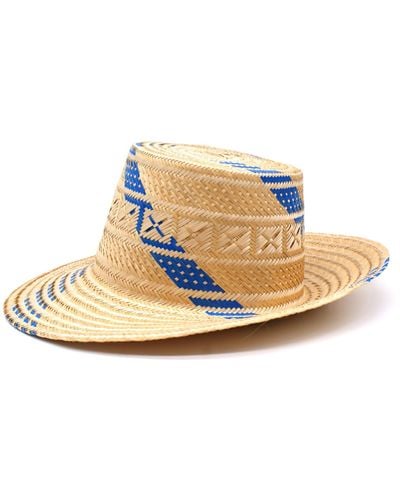 Washein Neutrals / Azure Short Brim Straw Hat - Metallic