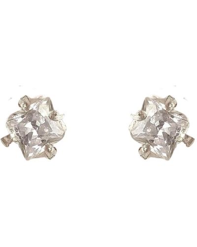 Lily Flo Jewellery Claw Set Princess Cut Diamond Stud Earrings - Metallic