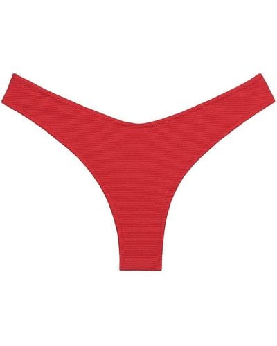 Montce Crimson Micro Scrunch Lulu Zig Zag Stitch Bikini Bottom - Red