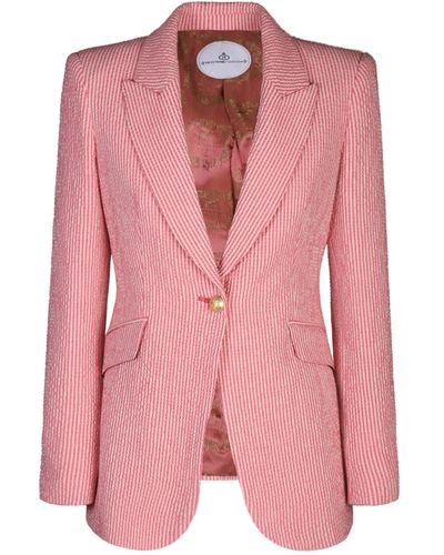The Extreme Collection Single Breasted Cotton Seersucker Blazer Thierry Pink